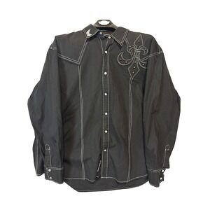 PETROL Men's Long Sleeve Black Embroidered Pearl Snap Western Shirt Studs XXL